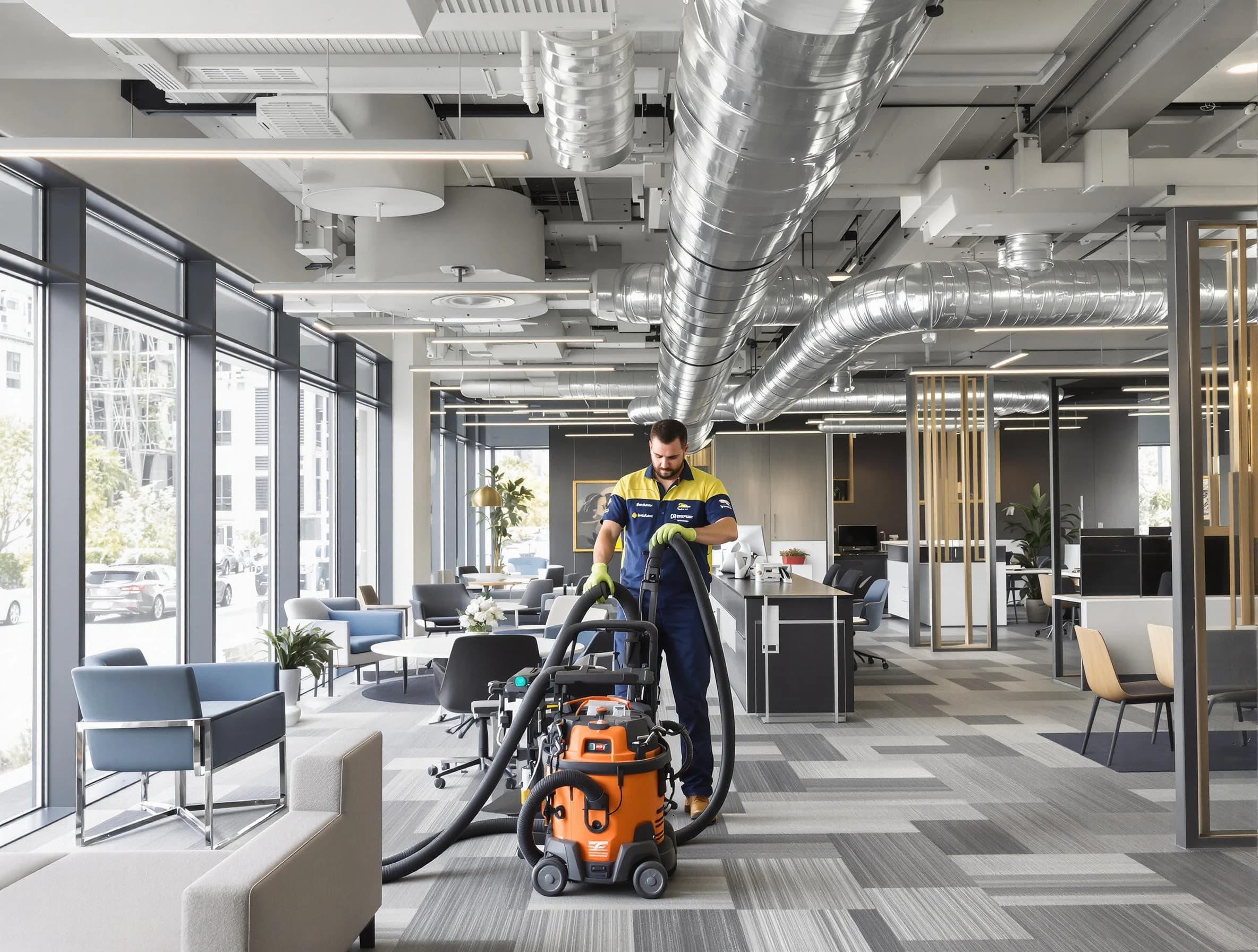 Canton Air Duct Cleaning team performing thorough commercial duct cleaning at a Canton business center